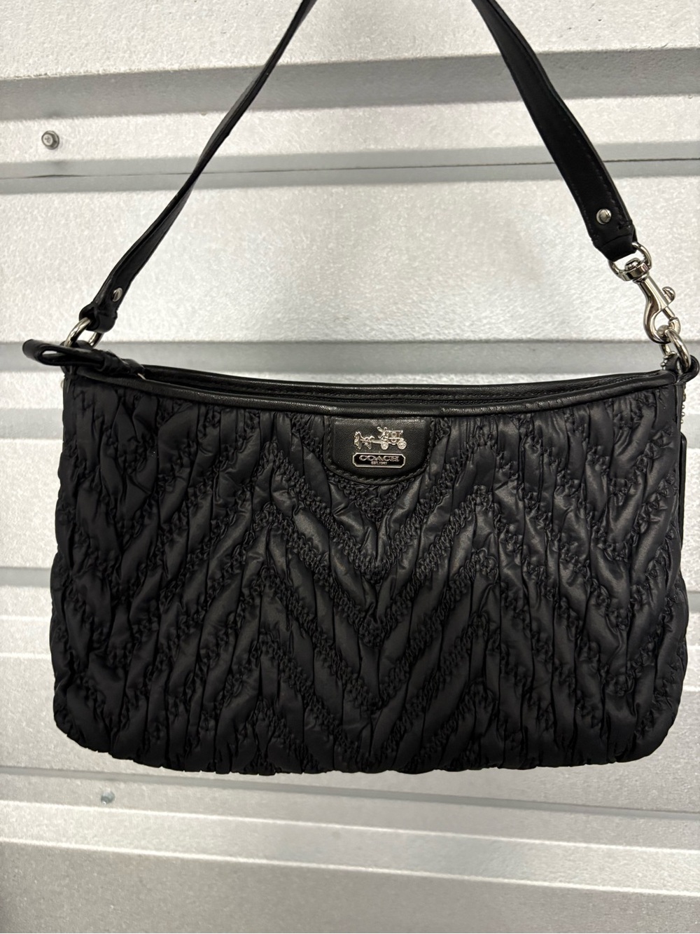 Coach Black Quilted Chevron Shoulder Bag with Silver Hardware
